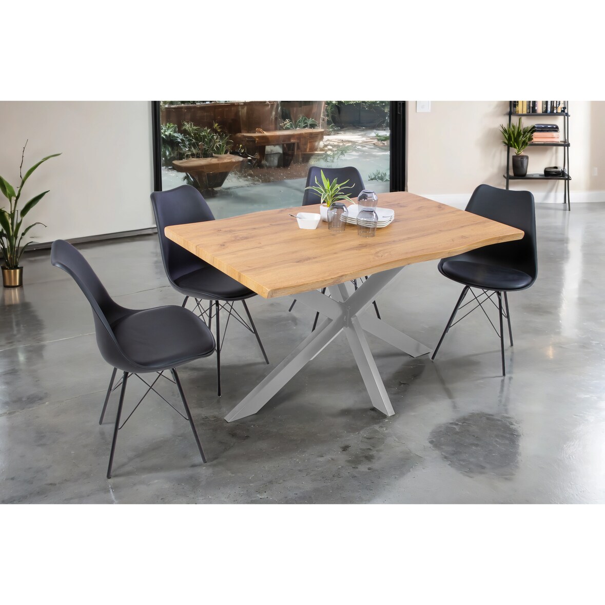 Esstisch Baumkante Holz-Optik Wildeiche 140 x 80 Spider-Gestell silber JOSY