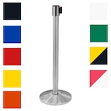 thumbnail of Danieli Store | Postes separadores de acero con cinta extensible hasta 3 mt | Columna con cinta separadora negra y avisos horizontal A4