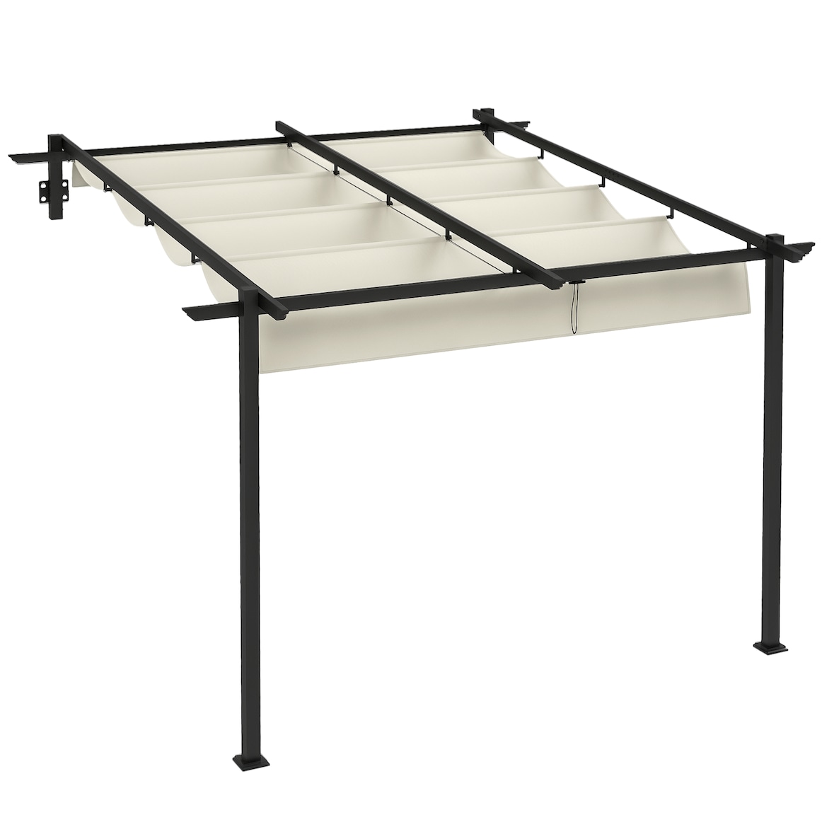 Outsunny pérgola de pared 3x3 m cenador de jardín con techo retráctil de poliéster y marco de acero para celebraciones fiestas bodas