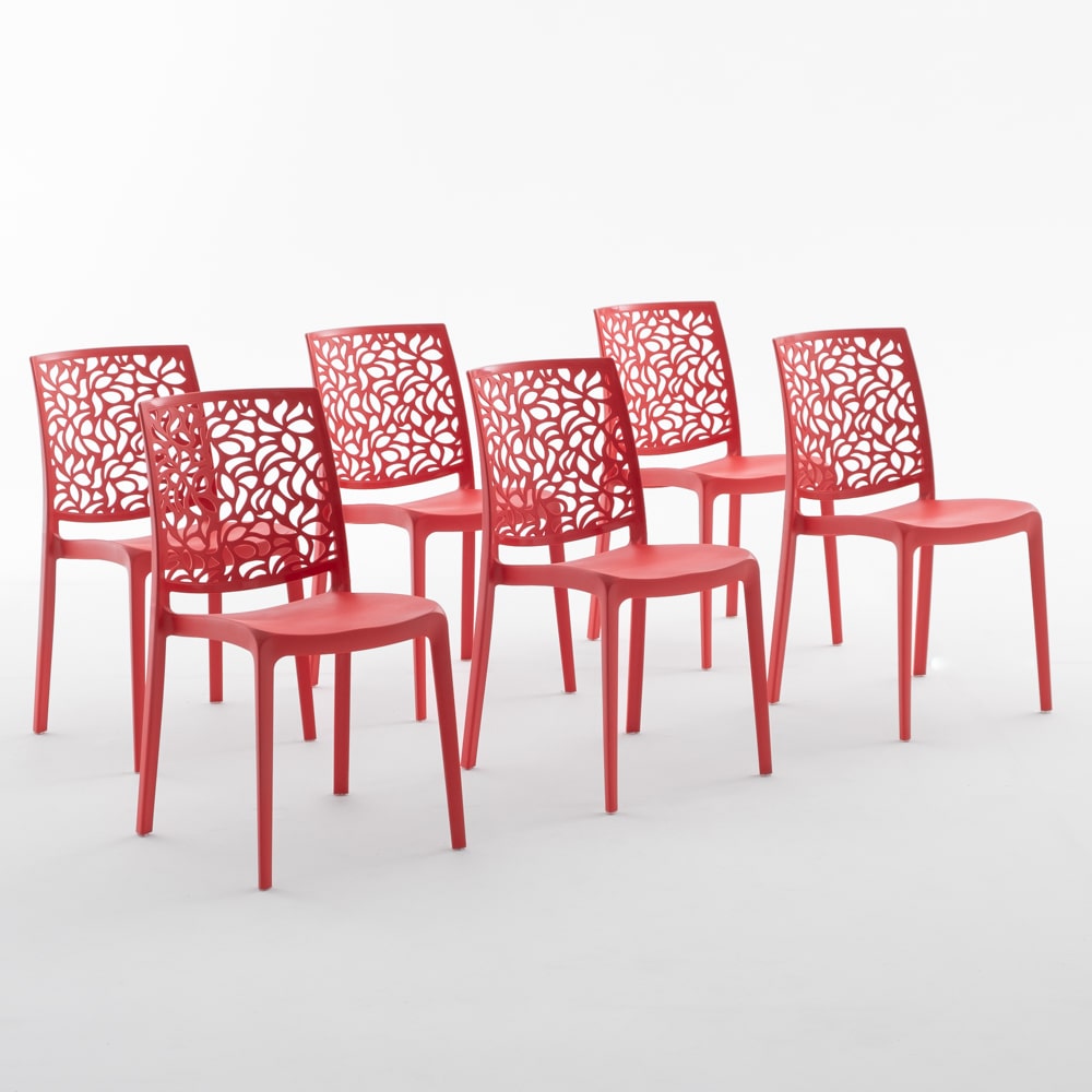 Set 6 Sedie in polipropilene con fibra di vetro impilabili per esterno e giardino, bar e ristorante, cucina design moderno - Anna - Rosso