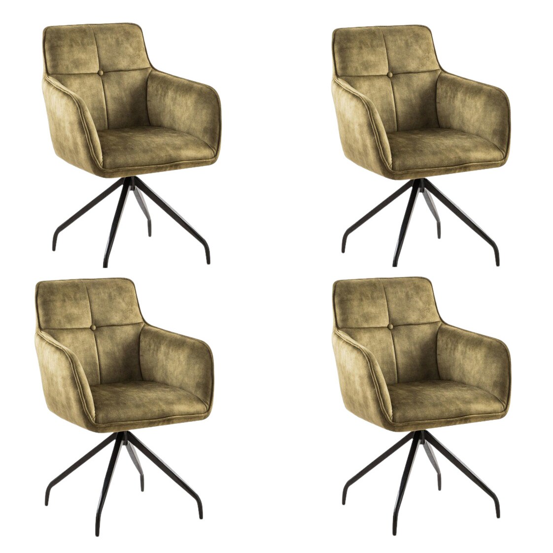 Esszimmerstuhl Armlehnenstuhl mit Absteppungen olivgrün schwarz MALAGA (4er Set)