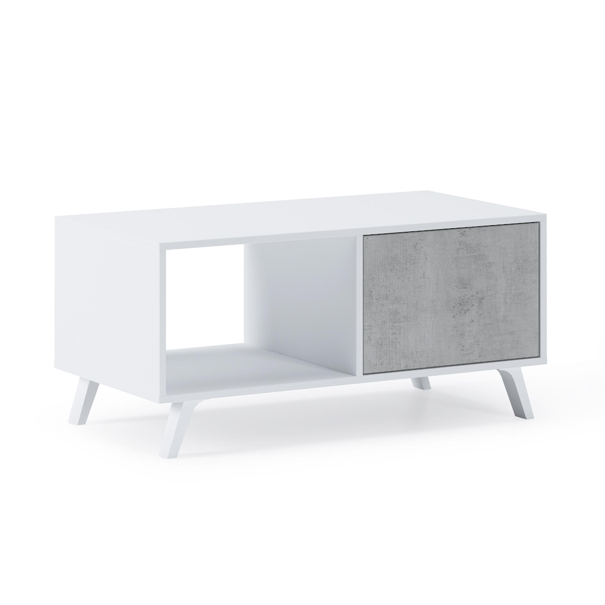 Mesa de centro com portas, sala de estar, modelo WIND, cor branco e Cinza, mede 92x50x45cm. _ MESAWINDBLCEM