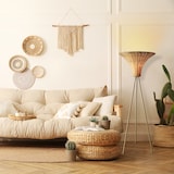 thumbnail of SalesFever Staande lamp met rieten kap 150 cm | kap rotan | metalen frame | B 55 x D 55 x H 150 cm | natuur - messing