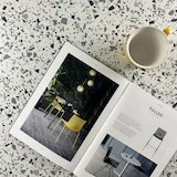 thumbnail of Restootab - Mesa Milan-T, 70x70cm, terrazzo chip branco, bordas de latão