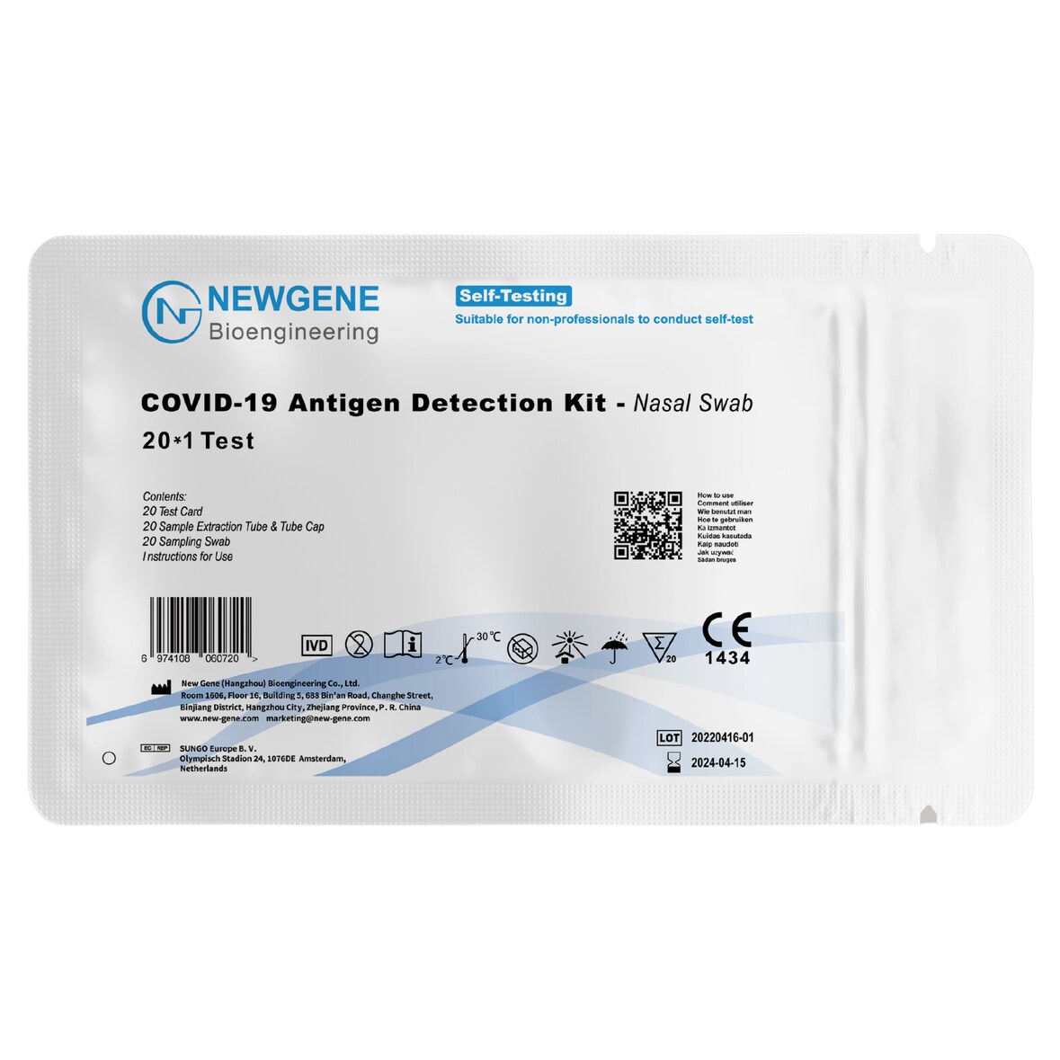 20x Newgene COVID-19 Antigen Selbsttest im Polybeutel - Nasal Swab - 1er Laientest nasal
