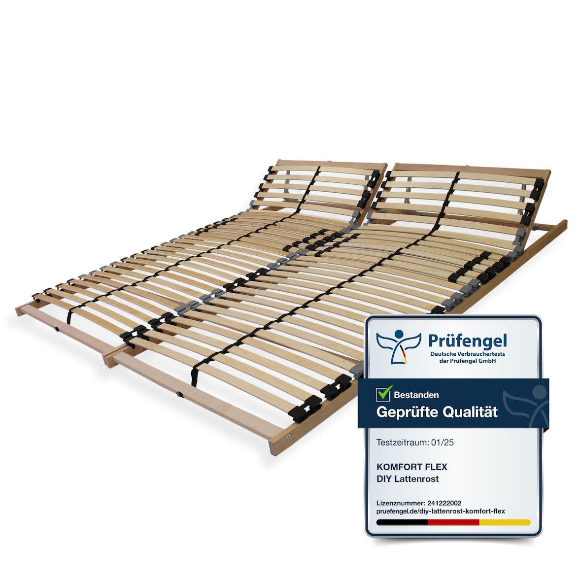 Lattenrost 180x200, Kopfteil verstellbar, Ergonomischer 7 Zonen Lattenrost, Buchenholz, 28 Latten, Hergestellt in Deutschland, 2x 90x200cmbis 150Kg