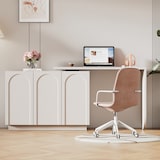 thumbnail of Drehbarer L-förmiger Schreibtisch 110x60x75 mit Stauraum und höhenverstellbaren Einlegeböden in Weiß für Büro und Arbeitszimmer