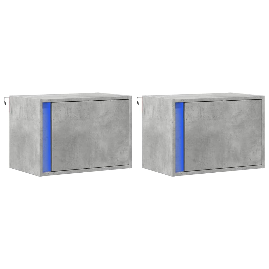 Décoshop26 - Set aus 2 wandmontierten Nachttischen mit LED-Beleuchtung und einem Fach mit Tür aus grauem Holzwerkstoff DEC036157