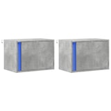 thumbnail of Décoshop26 - Set aus 2 wandmontierten Nachttischen mit LED-Beleuchtung und einem Fach mit Tür aus grauem Holzwerkstoff DEC036157