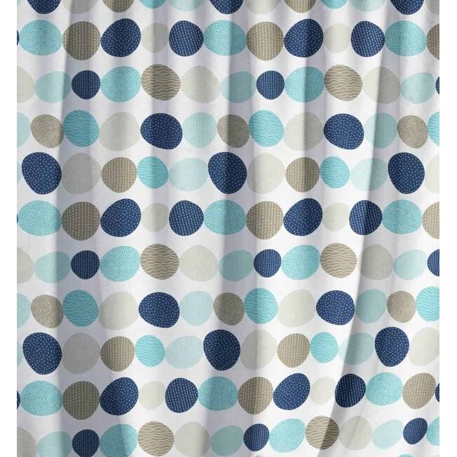 Textil Duschvorhang Punkte Blau Beige 180x200 cm, inkl. Duschvorhangringe inkl. Beschwerung