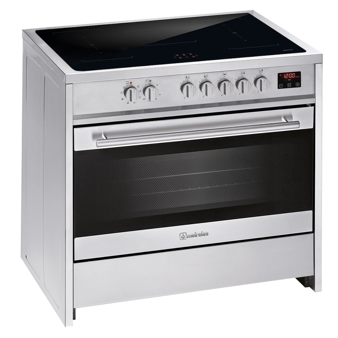 MEIRELES cocina 90cm 5 zonas inducción, 2 Flexizones, horno electrico multifunciones E 913 X