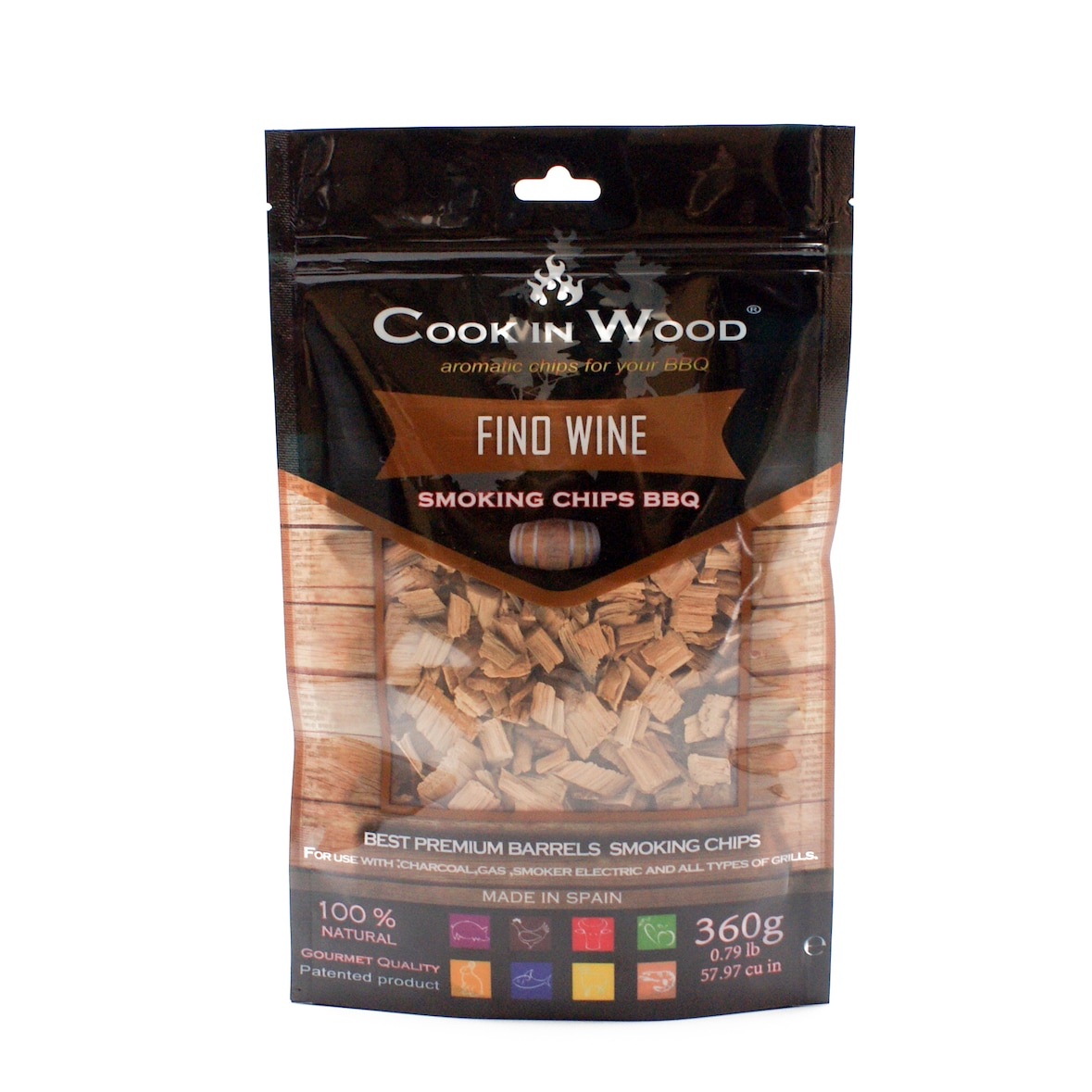 ⭐ Cook In Wood Virutas de Roble Vino Fino – 360 g – Madera de Barrica Premium para Ahumado en Parrillas y Barbacoas ⭐