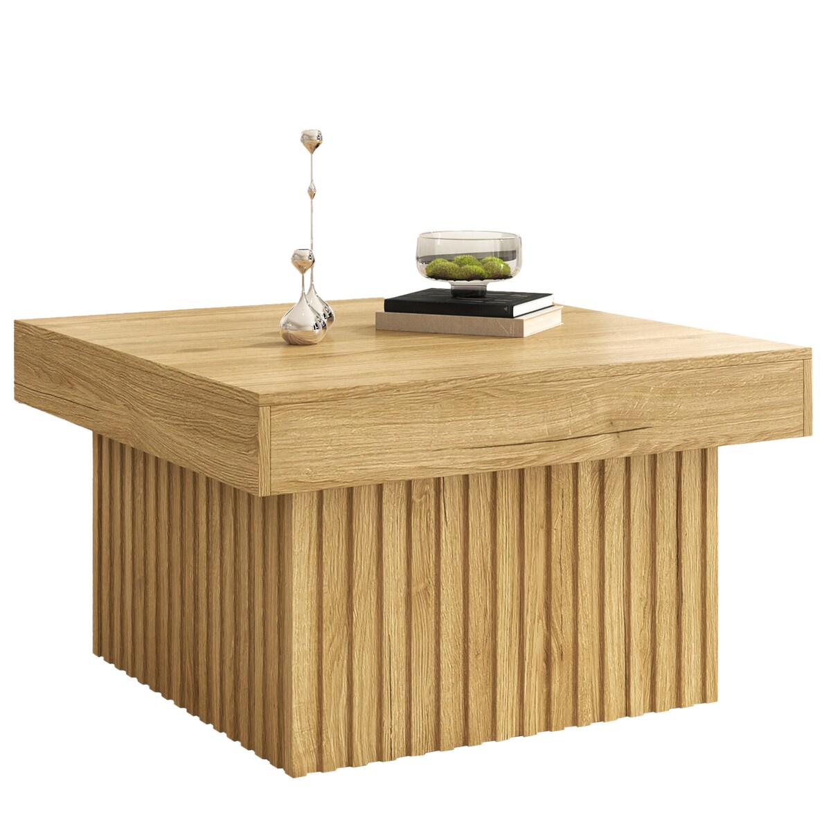 OKWISH Holztisch quadratisch 79x79x46 cm, Kaffeetisch Wohnzimmer Tisch minimalistisch PB MDF Holzfarbe kompakt modern skandinavisch robust stabil