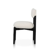 thumbnail of Silla de madera negra con asiento y respaldo tapizados en tela jaspeada de color beige claro – Moderna y cómoda