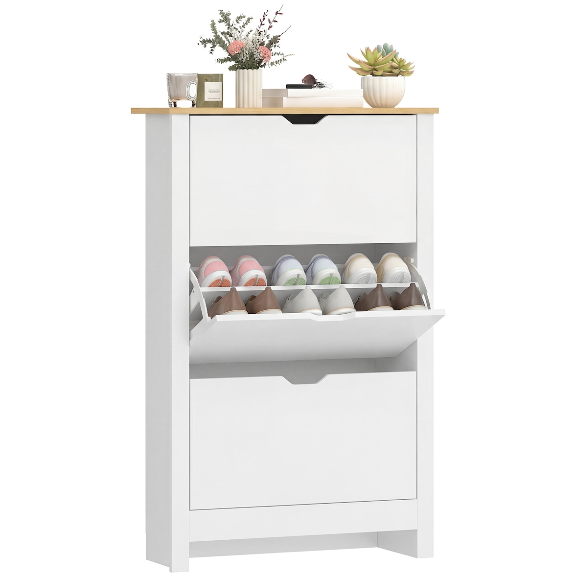 HOMCOM zapatero blanco estrecho armario zapatero alto con 3 cajones abatibles para 18 pares de zapatos para pasillo entrada 72x26x112 cm