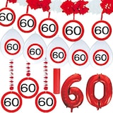 thumbnail of 60. Geburtstag Verkehrsschild Party Deko Set rot weiß Mann Frau Partyset