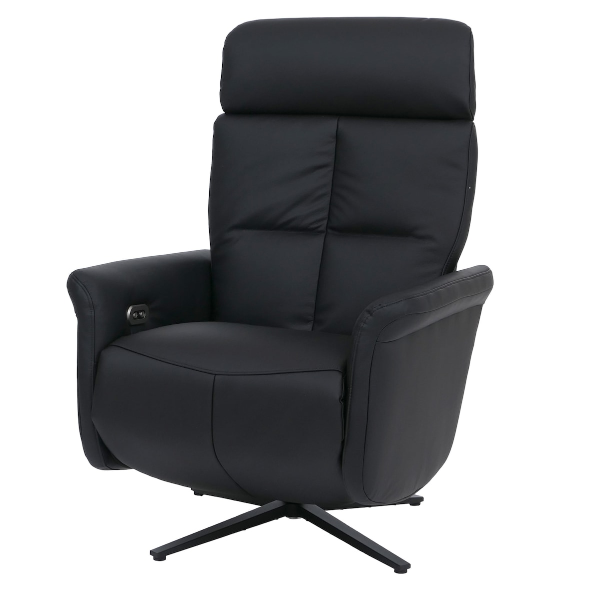 Relaxsessel HWC-L10, TV-Sessel Liegesessel, Liegefunktion drehbar, elektrisch verstellbar Voll-Leder ~ schwarz