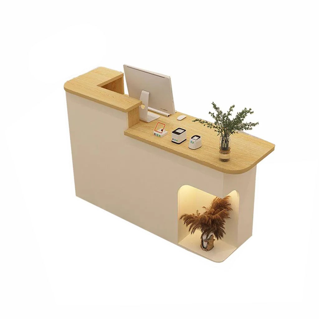 Rezeption Theke Bar Empfangstheke empfangstisch Counter Kassentisch Holzoptik und Beige 110cm L