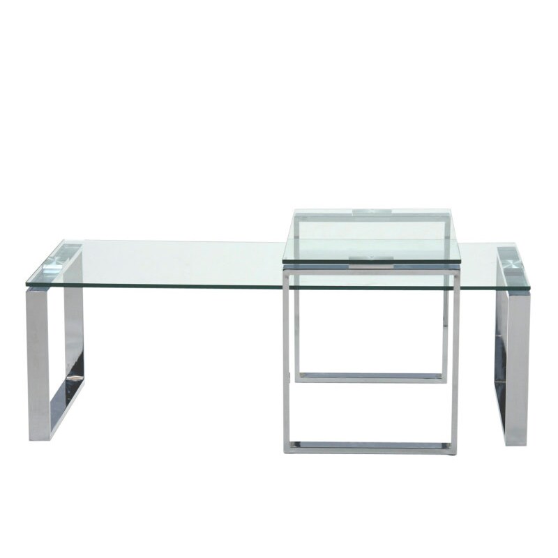 Kamma Couchtisch mit extra Tisch aus klaren Glas.