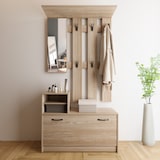 thumbnail of Set Di Mobili Da Ingresso Mobile Corridoio Specchio Scarpiera 6 Ganci Appendiabiti Guardaroba Arredo Arredamento Corridoio 160 x 85 x 24 Cm Rovere