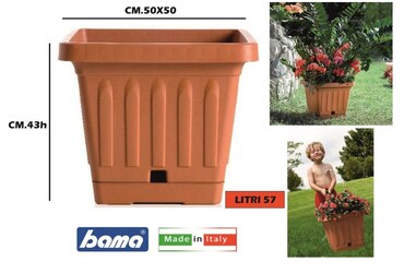 Bama Vaso Terra Quadro Grigio 40x40cm – Design Moderno Per Piante E Fiori, Modello 31402
