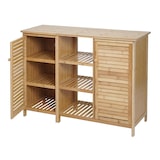 thumbnail of Mueble baño HWC-B18, estantería cajonera mueble baño estantería baño, 2 puertas bambú 87x99x33cm