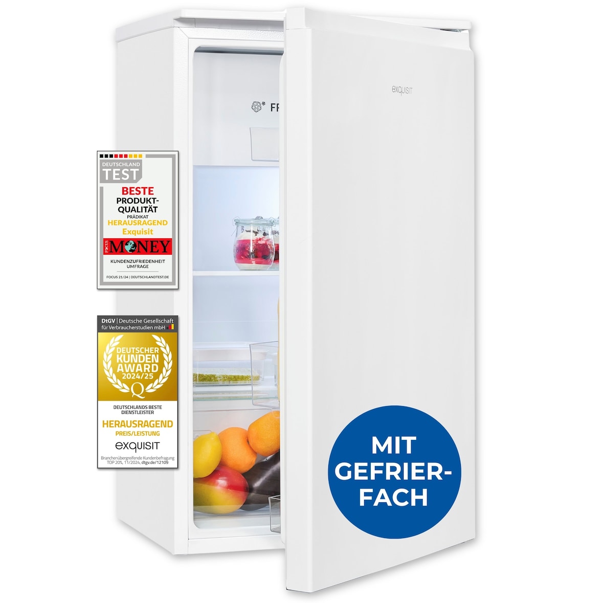 Exquisit Kühlschrank mit Gefrierfach, 82 Liter, Freistehend, Kompakt, 3-Sterne, KS5117-3-010E weiss