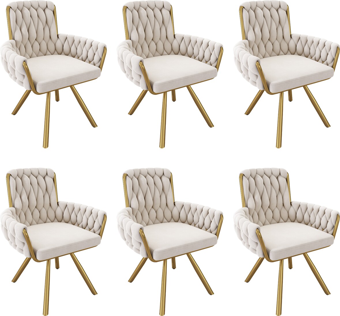 Drehbarer Samt-Esszimmerstuhl Beige mit Armlehnen, Metallgestell, 60x59x84 cm