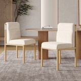 thumbnail of Esszimmerstuhl 2er Set Sherpa Beige 81x52x46 cm dick gepolstert mit Rückenlehne Metallgestell in Eichenholz Optik für Esszimmer Café