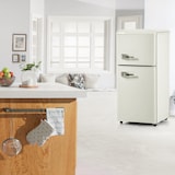 thumbnail of Zweitüriger 88x45x 42 cm Retro Kühlschrank 60L Kühlfach 22L Gefrierfach E-Klasse freistehend LED Mini Haushaltsgerät Retro Design cremeweiß