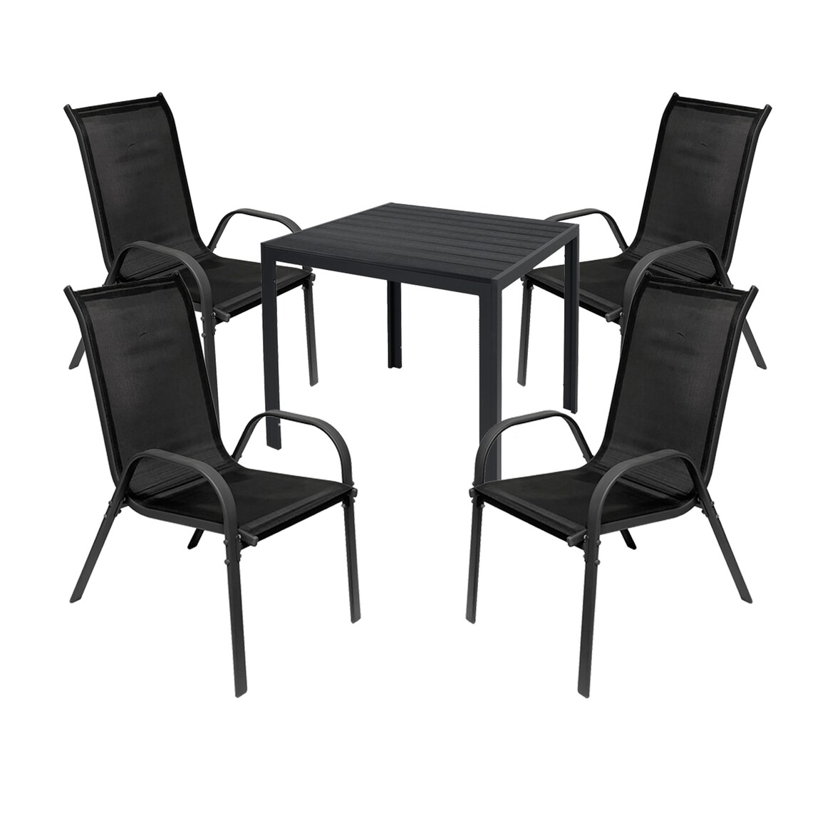 Gartengarnitur Sitzgarnitur 5-tlg. 80x80cm Non-Wood Anthrazit/Schwarz