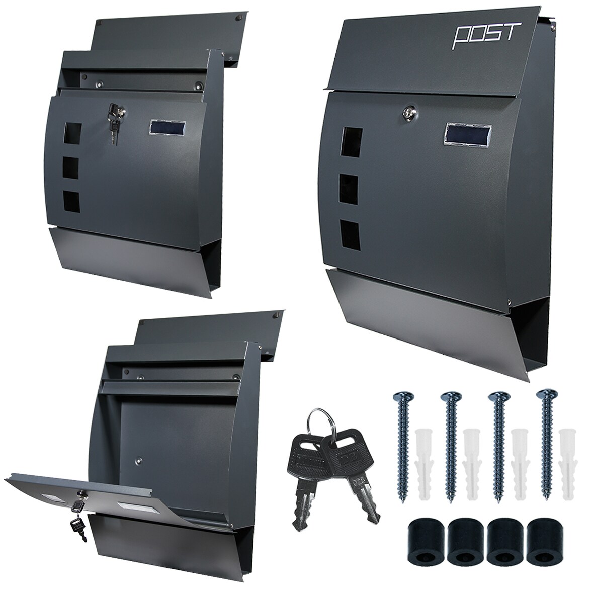 Briefkasten Wandbriefkasten Postkasten Postfach inkl. Zeitungsrolle Anthrazit U3