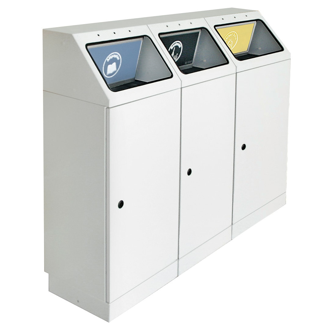 Abfalltrennung FP 45, 3-fach Station. Behälter zur Wandbefestigung, RAL 7035/ProPads, verz. Innenbehälter, 3x45 Liter