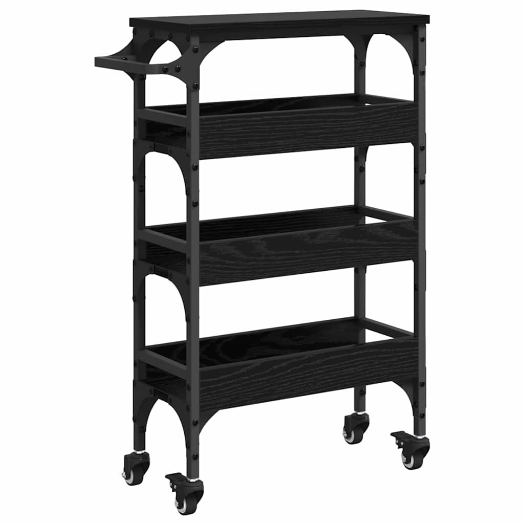 vidaXL Keuken Trolley Zwart Eiken 53 x 20 x 76 cm Bewerkt hout