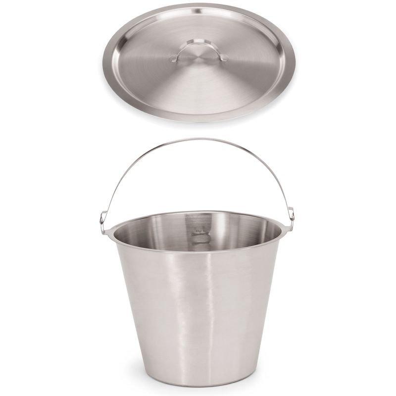 2x Eimer + Deckel 15 L Chromnickelstahl, silber, Skalierung 1 bis 15 Liter
