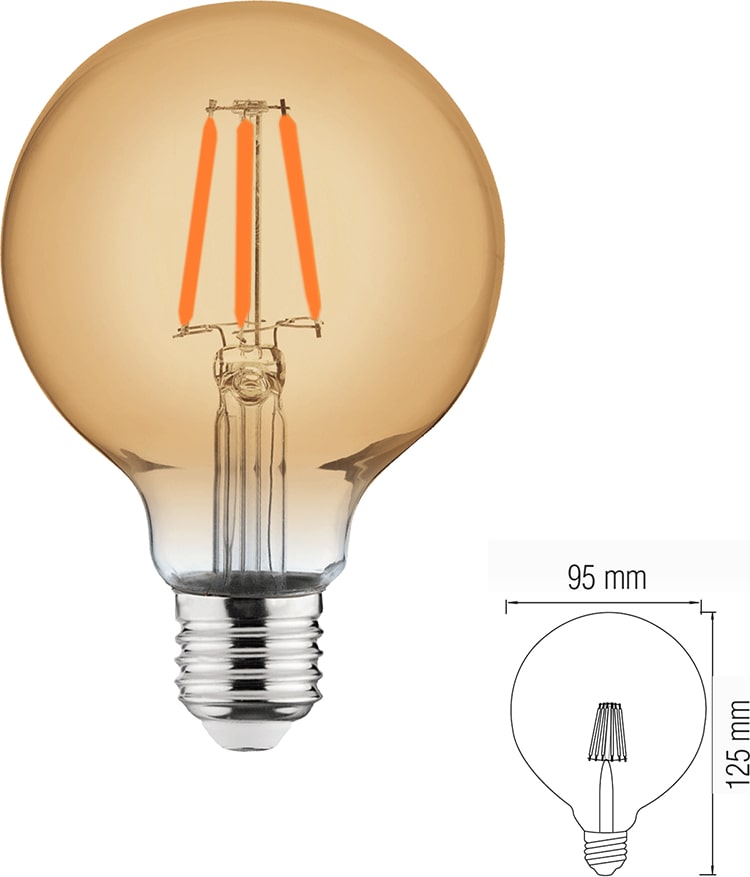 20W E27 Filament Retro Vintage Nostalgie Leuchtmittel in verschiedene Modelle G95 - Ø 95mm