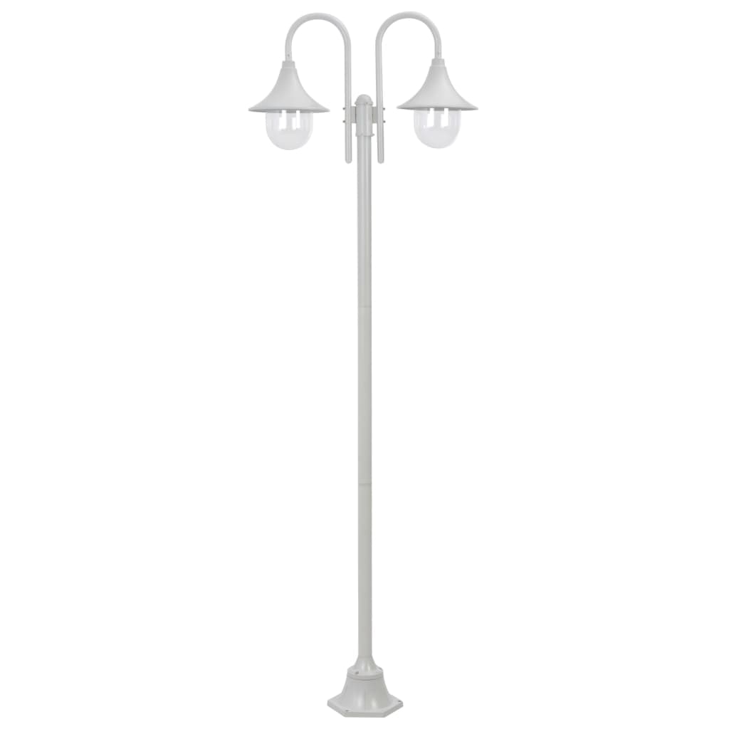 Helloshop26 - Lampada da terra da giardino E27 220 cm alluminio 2 lanterne bianco 02_0042538