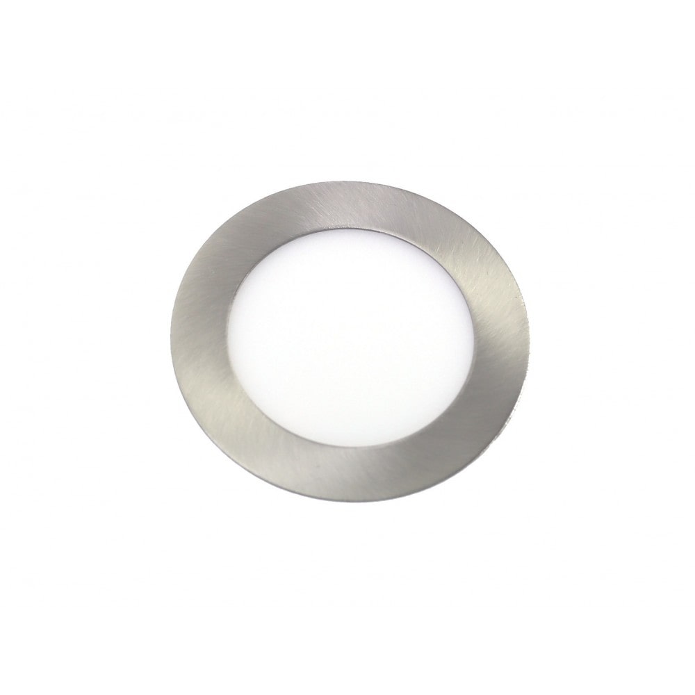 Luminária embutida LED de 6 W, luz fria, 6000 K. Redonda, embutida, acabamento em aço.