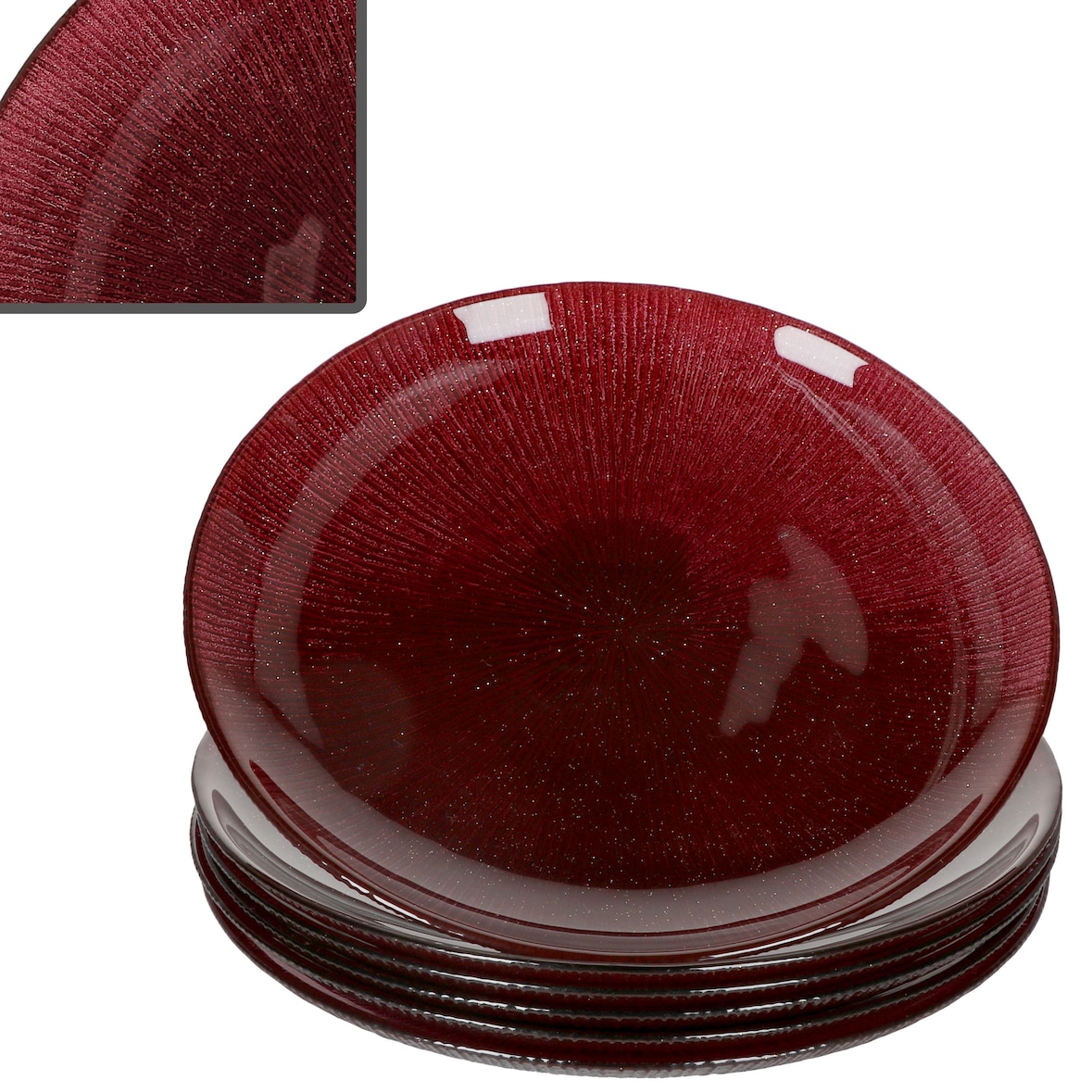 6x Suez Kuchenteller Ø21,2cm Glas Rot Goldglitzer Dessertteller Weihnachten