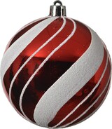 thumbnail of 12 Weihnachtskugeln 8cm Kunststoff mit Streifen Muster Christbaumkugeln rot weiß