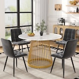 thumbnail of Esstisch Set 80x80x76 Rund Modern MDF Marmormuster Metallgestell 4 Samt Stühle Komfort Essgruppe Dunkelgrau
