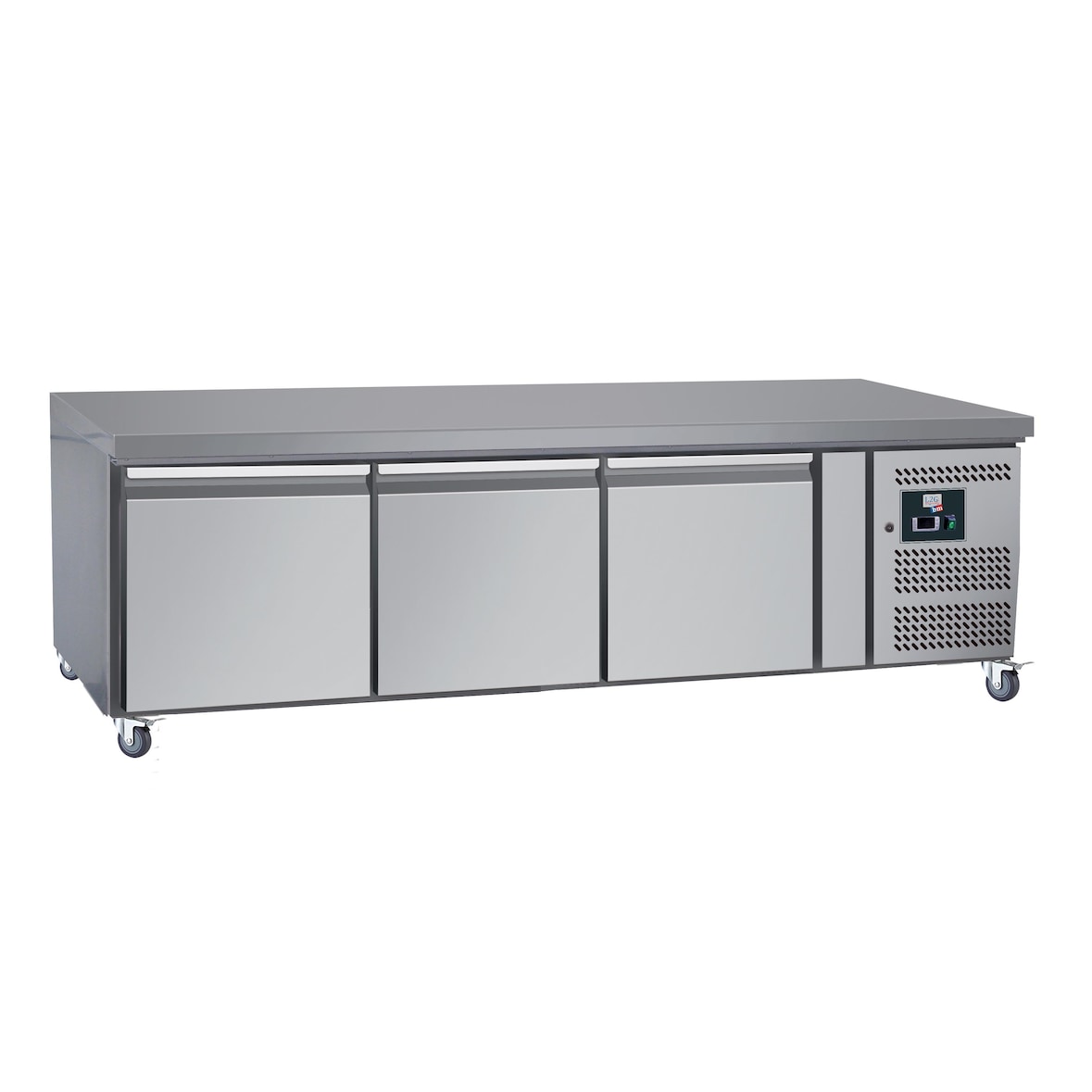 L2G - U-GN3100TN - soubassement refrigere, -2/+8°c , gaz r600a 3 portes gn1/1, sur roulettes ø 100 mm
