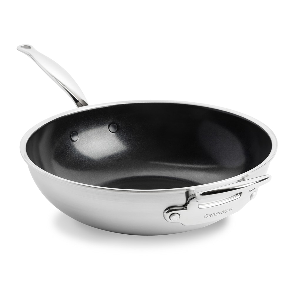 Poêle Wok 30 cm -  470.00 cl Argent / Métallique Rond Acier Inoxydable (inox  Greenpan 30.00x30.00 cm