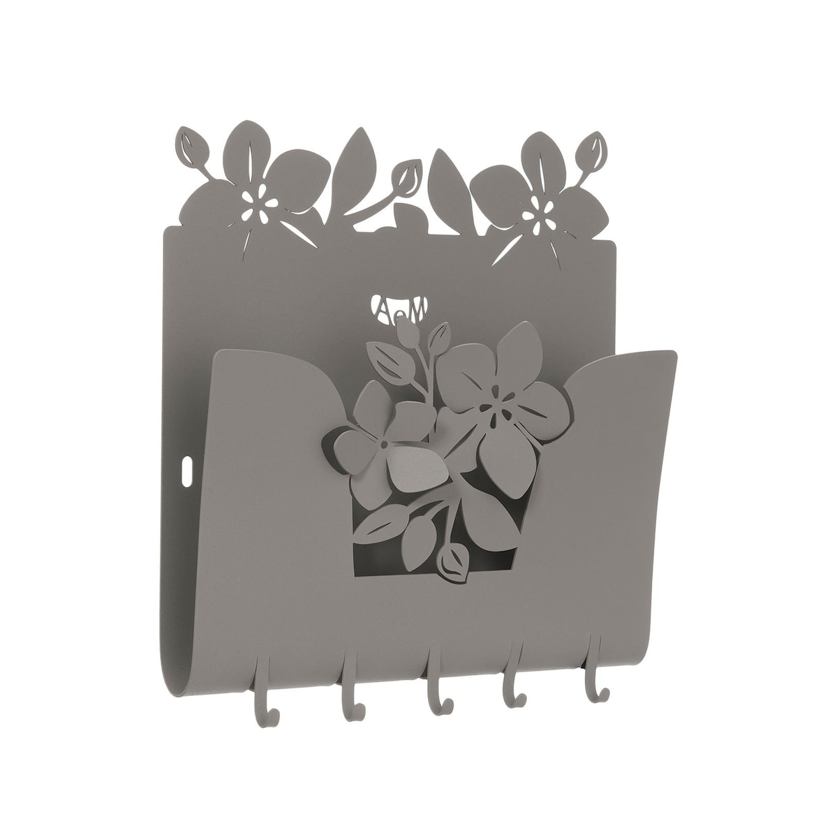 Porta-chaves de parede Romeo 28x5x24 cm em ferro pintado de barro - Design moderno e decorativo com fixação em parede - Fabricado na Itália