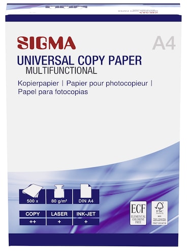 SIGMA format A4 Papier à copier universel, 80 g/m², blanc, 500 feuilles