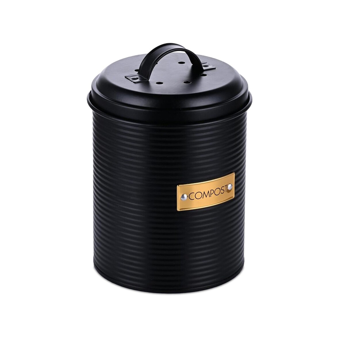 Relaxdays Komposteimer Küche, 2,5 l, kleiner Mülleimer, Deckel und Geruchsfilter, Abfalleimer Biomüll, Stahl, schwarz