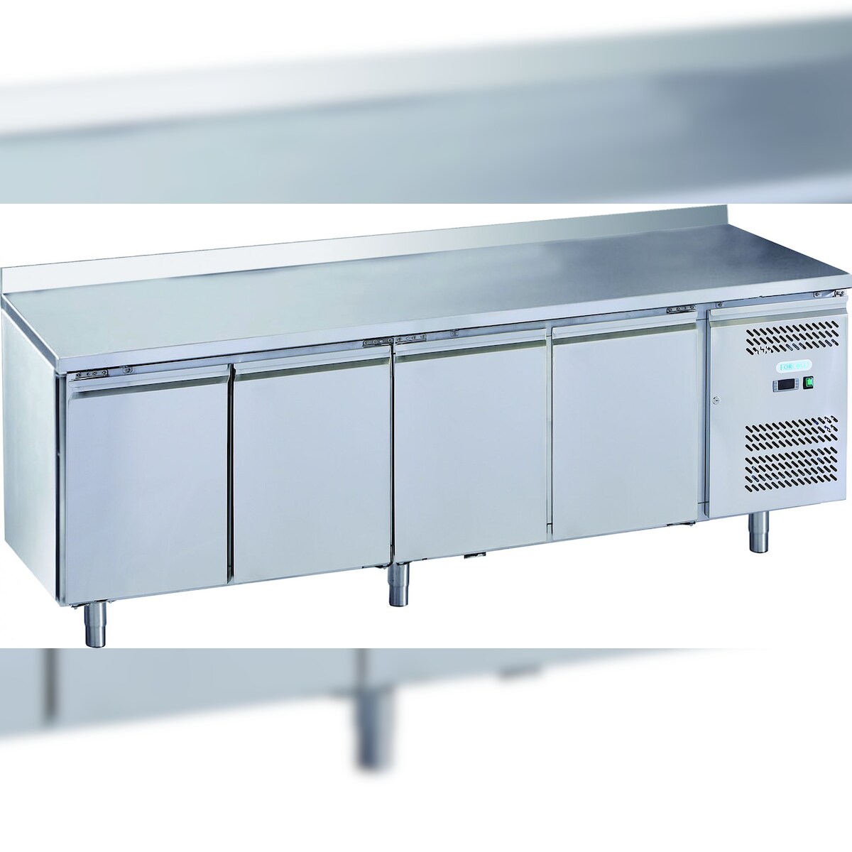 ForCold by FIMAR 4-türiger Kühltisch Wasserspritzer. Abtau auto. T° 0°/+8°C. Messen 223x70x85/95 cm (h). ForCold M-GN4200NT-FC