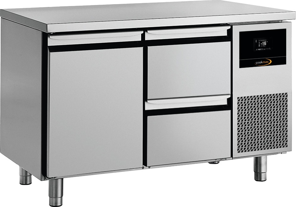 Cookmax Tiefkühltisch GN 1/1 mit
1 Tür und 2 Schubladen, ohne Aufkantung
