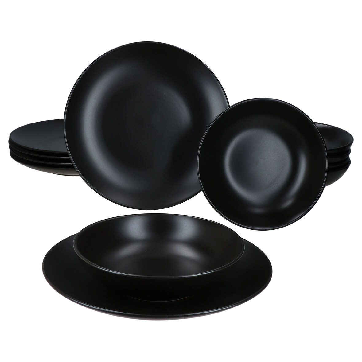 12tlg Tafelservice Panther matt schwarz für 6 Personen aus Steingut – 161947 + 161948