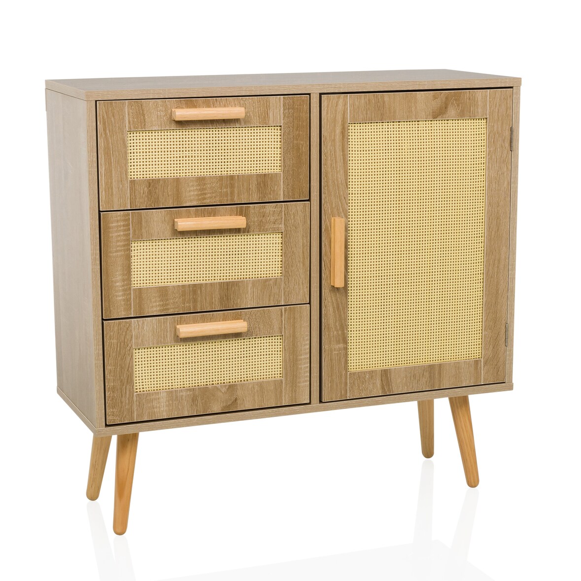 Sideboard / Kommode STRYN 80x30x78 cm 3 Schubladen 1 Tür hellbraun hjh LIVING